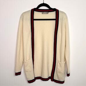 Brodie Fine Cashmere Open Front Cardigan Cream Navy Red Stripe Women’s XS